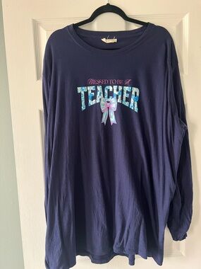 Simply Southern Navy Long-Sleeve "Blessed To Be A Teacher" Tee with Pastel Bow
